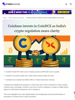 Coinbase invests in CoinDCX as India’s crypto regulation nears clarity - CoinJournal