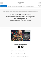 Hoskinson Celebrates Cardano Compliance with New IRS Liquidity Rules for Staking in ETPs
