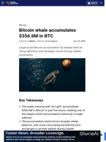 Bitcoin whale accumulates $356.6M in BTC