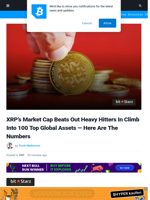 XRP’s Market Cap Beats Out Heavy Hitters In Climb Into 100 Top Global Assets — Here Are The Numbers | Bitcoinist.com