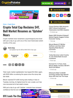 Crypto Total Cap Reclaims $4T, Bull Market Resumes as 'Uptober' Nears