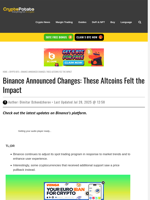 Binance Announced Changes: These Altcoins Felt the Impact