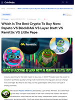 Which Is The Best Crypto To Buy Now: Pepeto VS BlockDAG VS Layer Brett VS Remittix VS Little Pepe