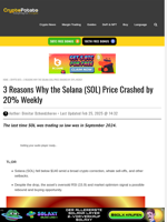 3 Reasons Why the Solana (SOL) Price Crashed by 20% Weekly