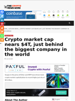 Crypto market cap nears $4T, just behind the biggest company in the world - The Crypto News Wire