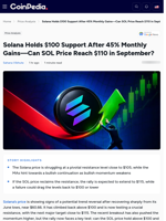 Solana Holds $100 Support After 45% Monthly Gains—Can SOL Price Reach $110 in September?