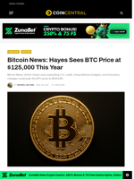 Bitcoin News: Hayes Sees BTC Price at $125,000 This Year - CoinCentral