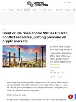 Brent crude rises above $90 as US-Iran conflict escalates, putting pressure on crypto markets