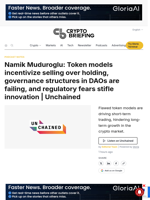 Namik Muduroglu: Token models incentivize selling over holding, governance structures in DAOs are failing, and regulatory fears stifle innovation | Unchained