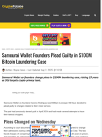 Samourai Wallet Founders Plead Guilty in $100M Bitcoin Laundering Case