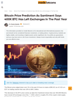 Bitcoin Price Drops 1% As 400K BTC Leave Exchanges