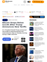 Bitcoin Drops Below $113K After Trump Announces New Tariffs – Markets and Prices Bitcoin News
