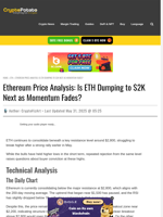 Ethereum Price Analysis: Is ETH Dumping to $2K Next as Momentum Fades?