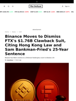 Binance Moves to Dismiss FTX's $1.76B Clawback Suit, Citing Hong Kong Law and Sam Bankman-Fried's 25-Year Sentence - 