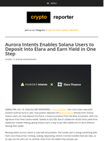 Aurora Intents Enables Solana Users to Deposit Into Elara and Earn Yield in One Step