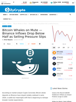 Bitcoin Whales on Mute — Binance Inflows Drop Below Half as Selling Pressure Slips ⋆ ZyCrypto