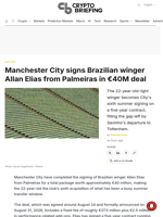 Manchester City signs Brazilian winger Allan Elias from Palmeiras in €40M deal