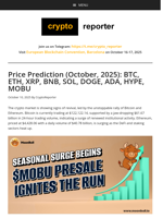 Price Prediction: BTC, ETH, XRP, BNB, SOL, DOGE, ADA, HYPE, MOBU