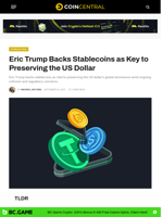 Eric Trump Backs Stablecoins as Key to Preserving the US Dollar - CoinCentral