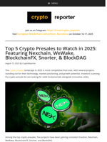 Top 5 Crypto Presales to Watch in 2025: Featuring Nexchain, WeWake, BlockchainFX, Snorter, & BlockDAG
