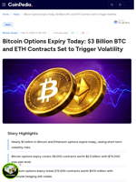 Bitcoin Options Expiry Today: $3 Billion BTC and ETH Contracts Set to Trigger Volatility