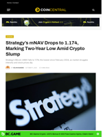 Strategy’s mNAV Drops to 1.174, Marking Two-Year Low