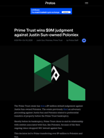 Prime Trust wins $9M judgment against Justin Sun-owned Poloniex