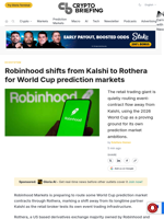 Robinhood shifts from Kalshi to Rothera for World Cup prediction markets