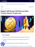 Ripple’s XRP Breaks 2018 Record After Trump’s Historic Crypto Law
