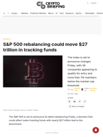 S&P 500 rebalancing could move $27 trillion in tracking funds