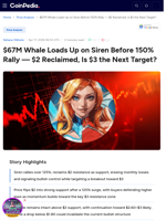 $67M Whale Loads Up on Siren Before 150% Rally — $2 Reclaimed, Is $3 the Next Target?