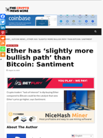 Ether has ‘slightly more bullish path’ than Bitcoin: Santiment - The Crypto News Wire