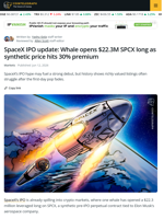 SpaceX IPO: Whale Opens $22.3M SPCX Long as Synthetic Price Hits 30% premium