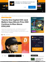 Twenty One Capital CEO Jack Mallers Says Bitcoin Price Will Continue To Rise Above $150,000