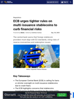ECB urges tighter rules on multi-issuance stablecoins to curb financial risks