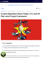 Crypto Regulation News Today: U.S. and UK Plan Joint Crypto Framework