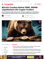 Bitcoin Crashes Below $90K, $600M Liquidations Hit Crypto Traders - Coinspeaker