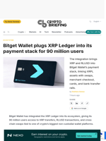 Bitget Wallet plugs XRP Ledger into its payment stack for 90 million users
