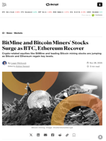 BitMine and Bitcoin Miners' Stocks Surge as BTC, Ethereum Recover - Decrypt
