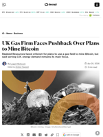 UK Gas Firm Faces Pushback Over Plans to Mine Bitcoin - Decrypt