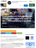 CryptoLists.com Recognised as “Crypto Affiliate of the Year” at SBC’s Affiliate Leaders Awards 2025 | Live Bitcoin News