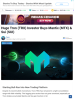 Huge Tron (TRX) Investor Buys Mantix (MTX) & Sui (SUI) 