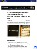 SEC acknowledges Grayscale Ethereum ETF staking proposal, decision expected by May