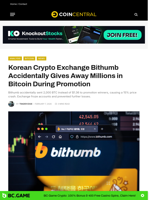 Korean Crypto Exchange Bithumb Accidentally Gives Away Millions in Bitcoin During Promotion - CoinCentral
