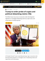 Trump To Order Investigation Of Crypto Debanking: Report