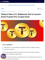 Tether’s New U.S. Stablecoin Set to Launch Amid Trump’s Pro-Crypto Push
