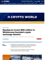 Nasdaq to invest $50 million in Winklevoss-founded crypto exchange Gemini