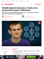 Vitalik Buterin Reveals 4 Traits of a Successful Layer-1 Network - Coinspeaker