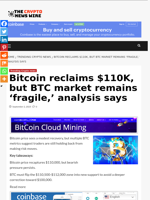Bitcoin reclaims $110K, but BTC market remains ‘fragile,’ analysis says - The Crypto News Wire