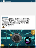 Solana (SOL) Delivered 400% Gains, But This Newcomer Is Already Positioning for a 20x Rally Before - TechBullion